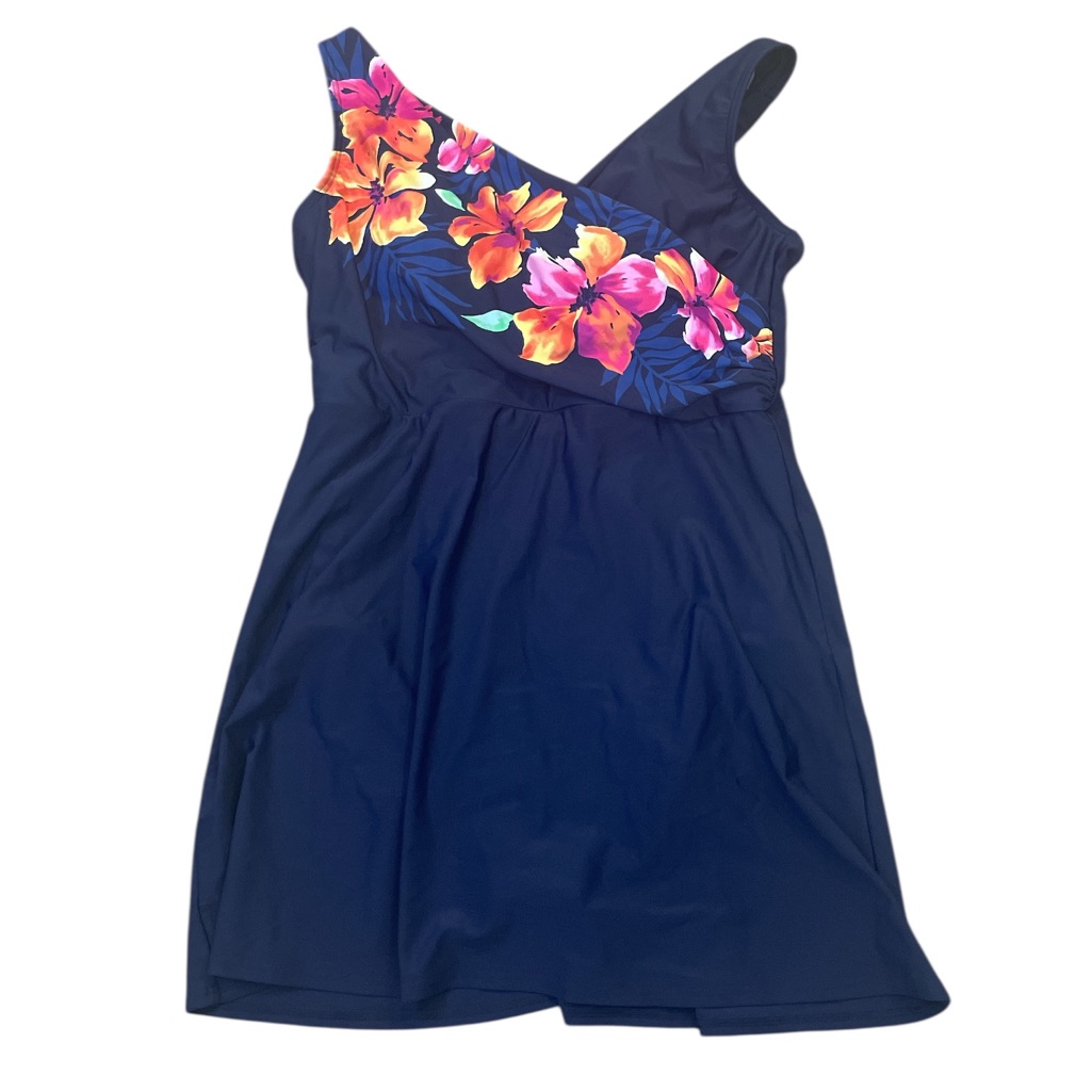 Lands’ End Tummy Control Swim Dress Floral Swimsuit One Piece Size Large